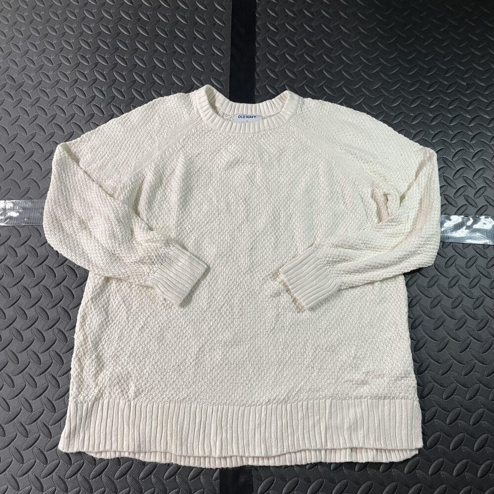 Old Navy Sweater Mens Small Ivory Textured Knit Crewneck Raglan Long Tunic